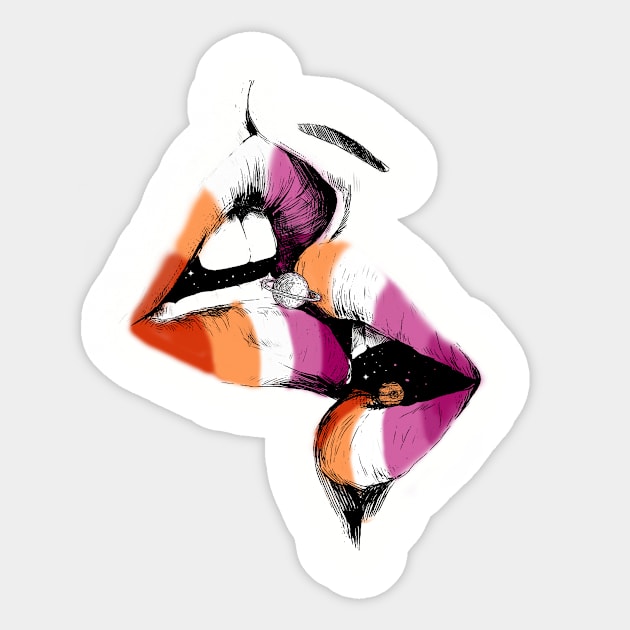 Lesbian Lips Kissing Rainbow Flag Lesbian Sticker by Dianeursusla Clothes